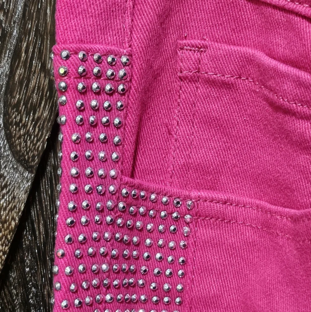 NEW LUCKY AND BLESSED Pink Rhinestone Side Panel Flare Jeans (Tummy Control)